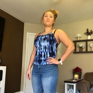 Blue and white tie dye style halter top